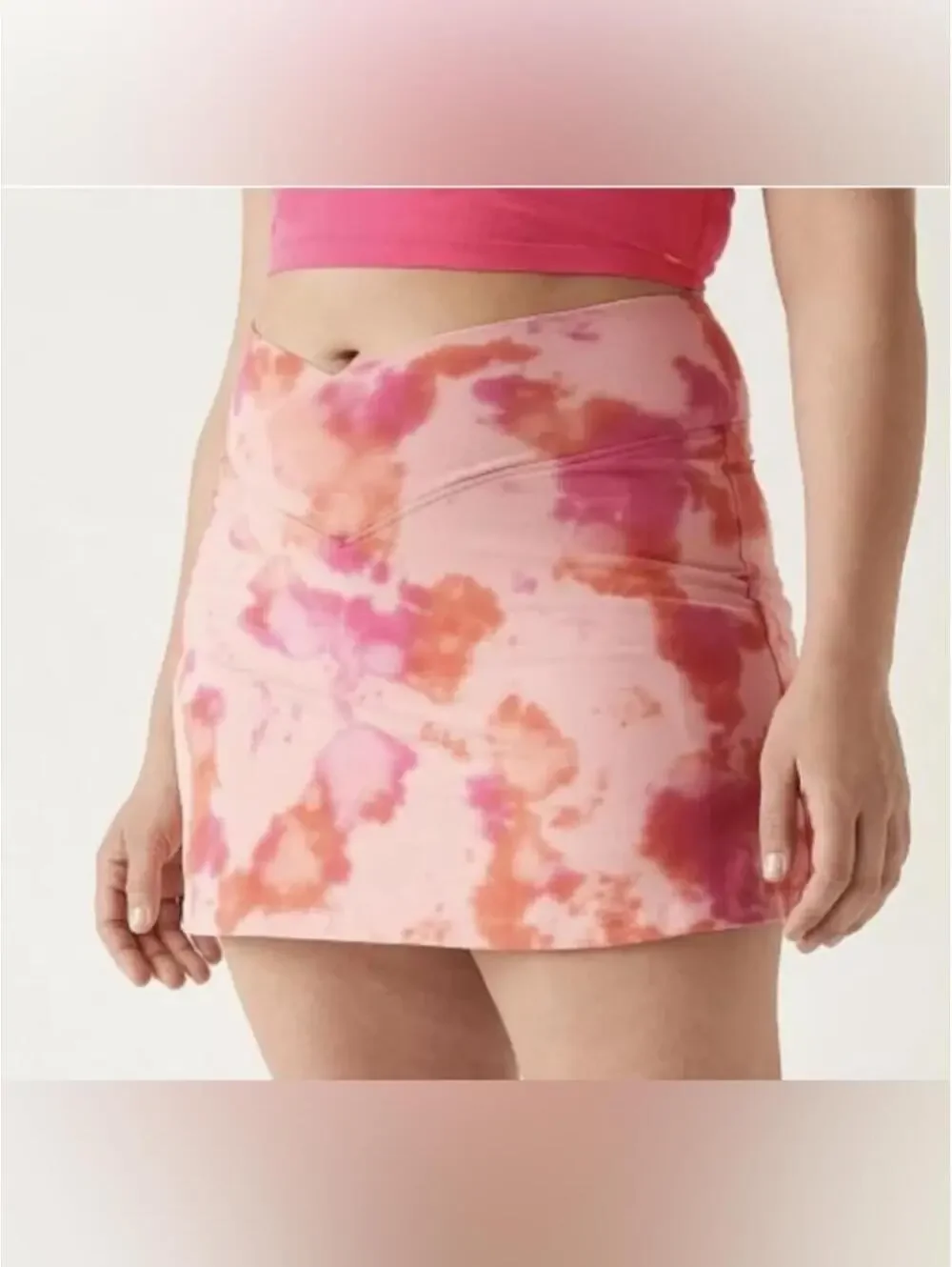 NWT PINK Victoria's Secret High Waist V Crossover Pink/Orange Tie Dye Skort Sz M